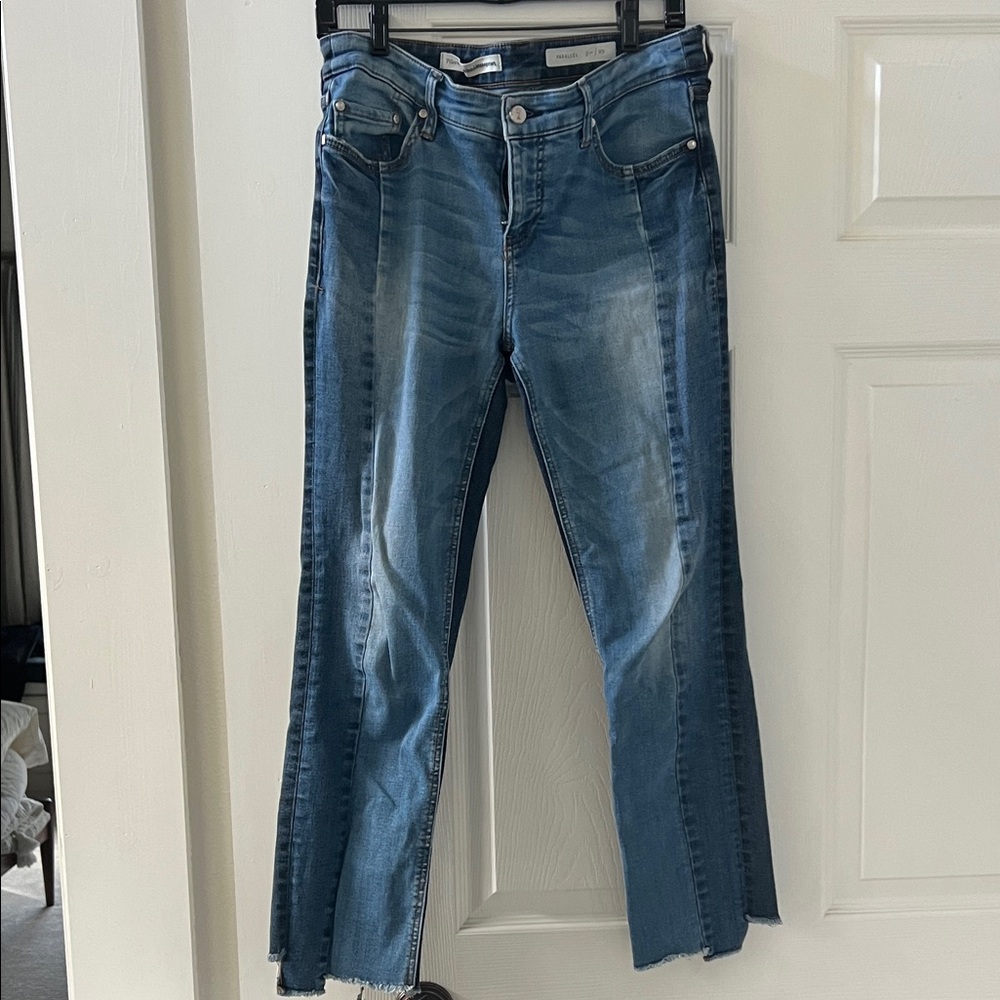 Pilcro Medium Blue Straight-Leg Jeans with Split Hem